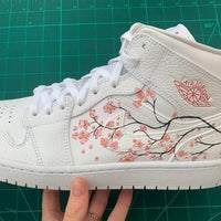 Custom Jordans Pink Flowers Brown Branches White