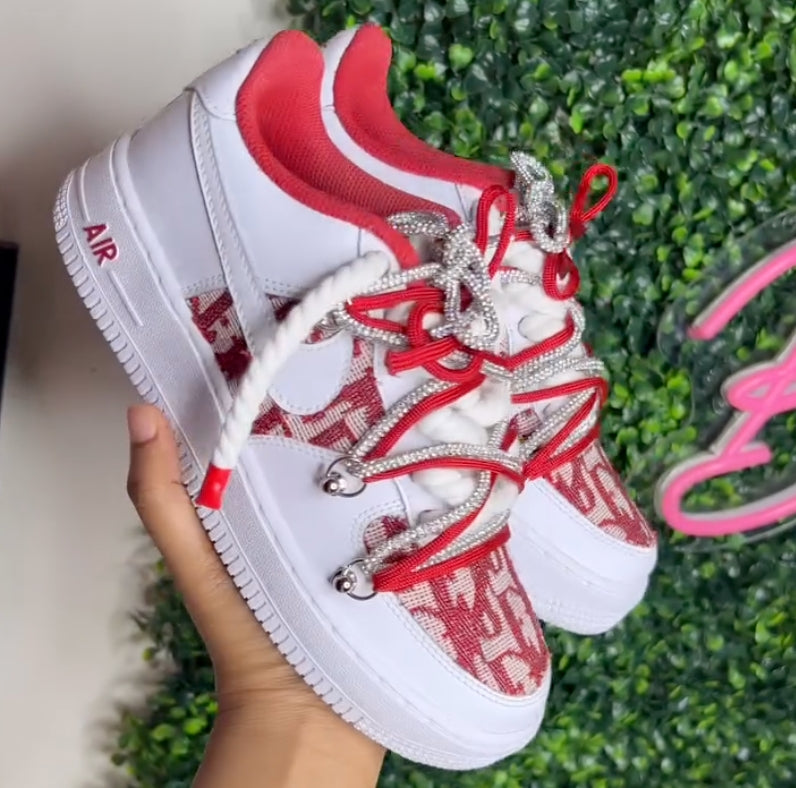 Red White Hand Painted Custom Air Force 1 Sneakers