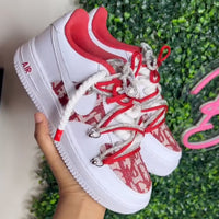 Red White Hand Painted Custom Air Force 1 Sneakers