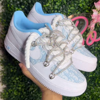 Custom Hand Painted Light Blue Rhinestone Air Force 1
