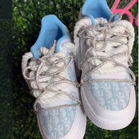 Custom Hand Painted Light Blue Rhinestone Air Force 1