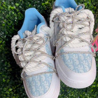 Custom Hand Painted Light Blue Rhinestone Air Force 1