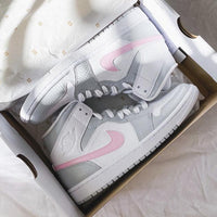Custom Jordans Grey White Pink Swoosh