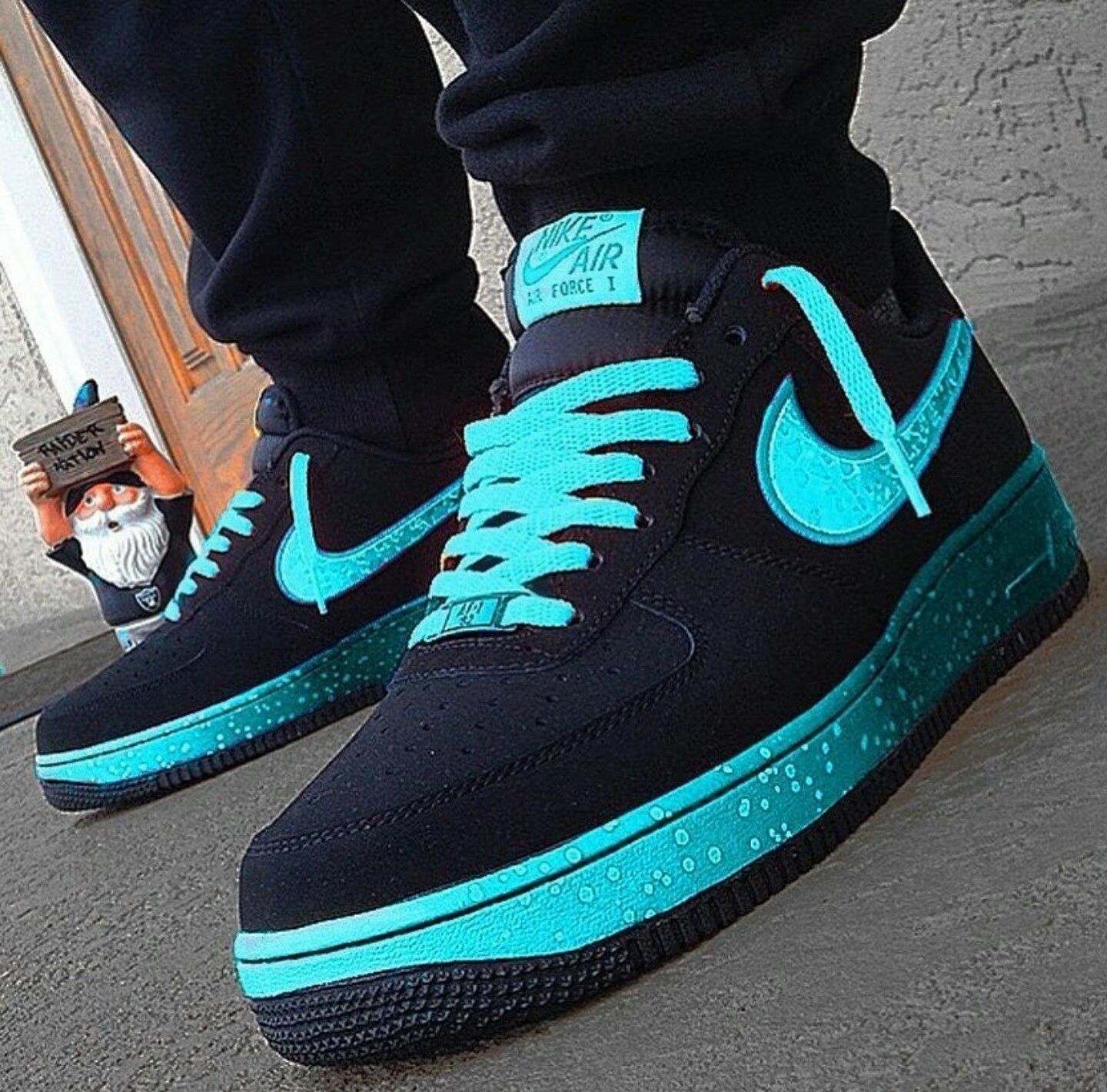 Custom Hand Painted Black Turquoise Air Force 1 Sneakers