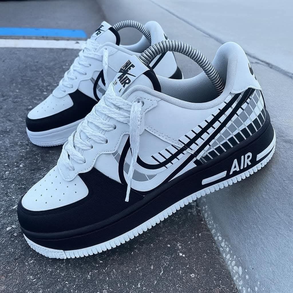 Hand Painted Black & White Grid Custom Air Force 1 Sneakers