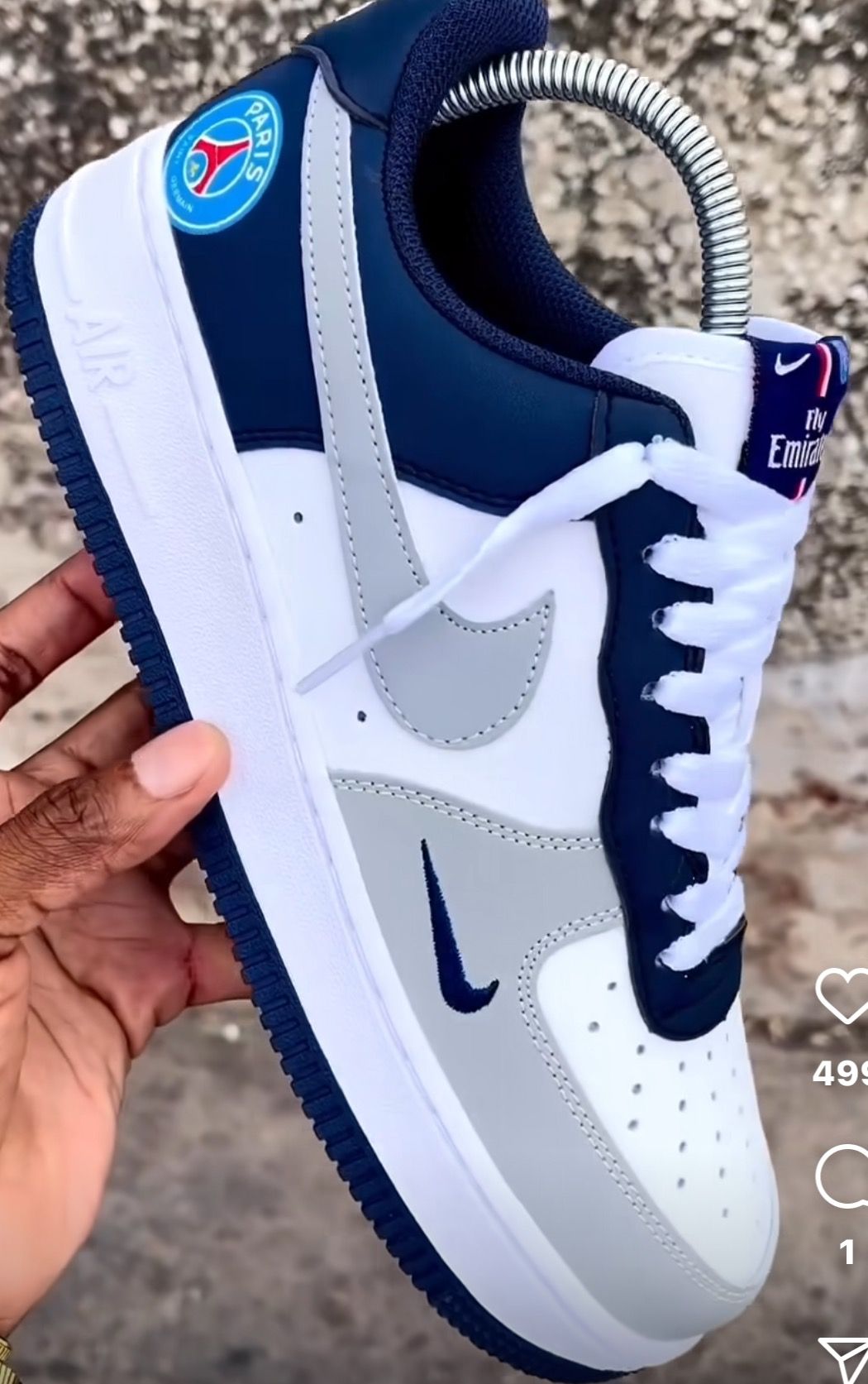 Hand Painted Custom Air Force 1 Navy Gray Sneakers