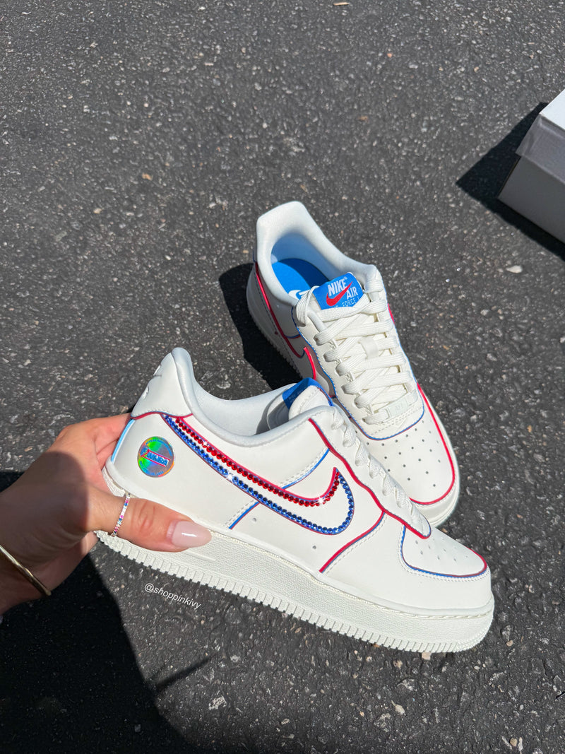Hand Painted Red Blue Custom Air Force 1 Sneakers