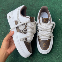 LV Inspired Brown White Rhinestone Custom Air Force 1 Sneakers