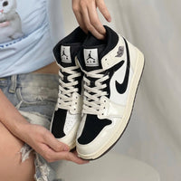 Vintage Cream & Black High-Top Custom Air Jordan 1 Sneakers