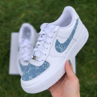 Custom Air Force 1 White Baby Blue LV Printing