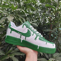 Hand Painted Green White Dripping Paint Design Custom Air Force 1 Custom Sneakers Unisex Trendy Streetwear Casual Skate Shoes