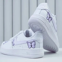 Unique Hand Painted Lavender Butterfly White Custom Air Force 1 Custom Sneakers Women's Aesthetic Comfortable Casual Daily Skate Shoes