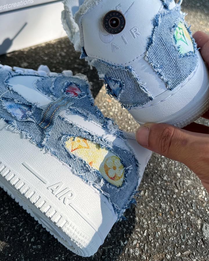 Custom Hand Painted Distressed Denim Air Force 1 Sneakers