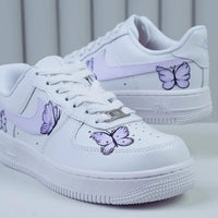 Unique Hand Painted Lavender Butterfly White Custom Air Force 1 Custom Sneakers Women's Aesthetic Comfortable Casual Daily Skate Shoes