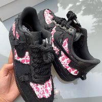 Hand Painted Black Pink Custom Air Force 1 Sneakers