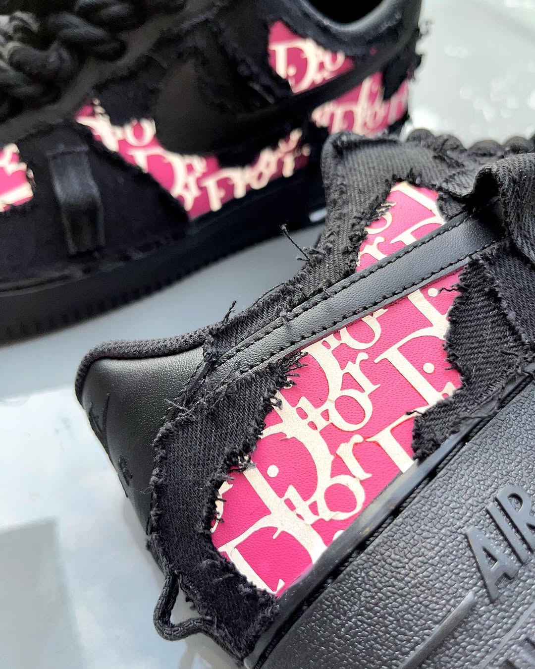 Hand Painted Black Pink Custom Air Force 1 Sneakers