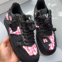 Hand Painted Black Pink Custom Air Force 1 Sneakers