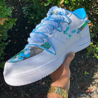 Hand Painted Blue Floral Custom Air Force 1 Sneakers