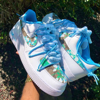Hand Painted Blue Floral Custom Air Force 1 Sneakers