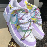 Custom Hand Painted Pastel Air Force 1 with Rhinestone Laces