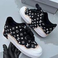 Hand Painted Custom Air Force 1 Black Print Sneakers