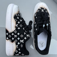 Hand Painted Custom Air Force 1 Black Print Sneakers