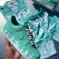 Hand Painted Mint Green Flame Custom Air Force 1s