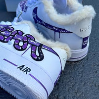 Hand Painted Purple Fleece Lined Custom Air Force 1 Sneakers