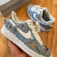 Handmade Distressed Denim Custom Air Force 1 Sneakers