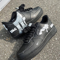 Hand Painted KAWS Black Custom Air Force 1 Sneakers
