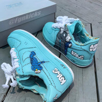 Hand Painted KAWS Turquoise Custom Air Force 1 Sneakers