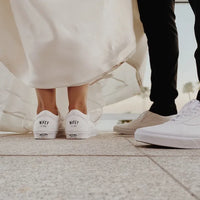 Personalized Wedding Custom Sneakers Custom Name & Wedding Date Printed Bride Groom Couple White Wedding Footwear Pearl Decor Bridal Custom Air Force 1 Comfortable Wedding Shoes