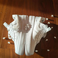 Custom Pearl & Lace Bridal Air Force 1 Sneakers