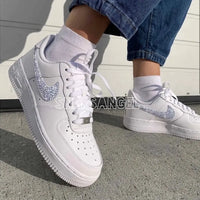 Handmade Shiny Rhinestone Embellished White Custom Air Force 1 Custom Sneakers Bling Sparkly Casual Fashion Women Shoes For Bridal Wedding Daily Wear