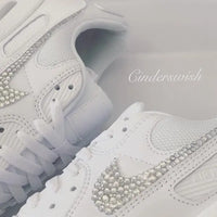 White Bling Crystal Rhinestone Embellished Wedding Bridal Custom Air Force 1 Custom Sneakers, Shiny Comfortable Women Casual Customized Trainers for Daily Wear & Special Occasions