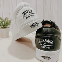 Personalized Wedding Custom Sneakers Custom Name & Wedding Date Printed Bride Groom Couple White Wedding Footwear Pearl Decor Bridal Custom Air Force 1 Comfortable Wedding Shoes
