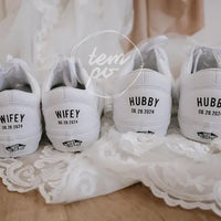 Personalized Wedding Custom Sneakers Custom Name & Wedding Date Printed Bride Groom Couple White Wedding Footwear Pearl Decor Bridal Custom Air Force 1 Comfortable Wedding Shoes