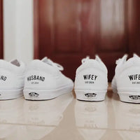 Personalized Wedding Custom Sneakers Custom Name & Wedding Date Printed Bride Groom Couple White Wedding Footwear Pearl Decor Bridal Custom Air Force 1 Comfortable Wedding Shoes