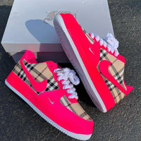 Hand Painted Hot Pink Plaid Custom Air Force 1 Sneakers