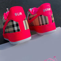 Hand Painted Hot Pink Plaid Custom Air Force 1 Sneakers