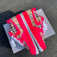 Hand Painted Hot Pink Plaid Custom Air Force 1 Sneakers
