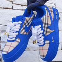 Hand Painted Blue Plaid Custom Air Force 1 Sneakers