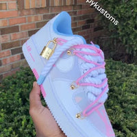 Hand Painted Pink & Blue Custom Air Force 1 Sneakers