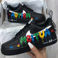 Custom AF 1s Shoes Autism Awareness Puzzle Pieces Black