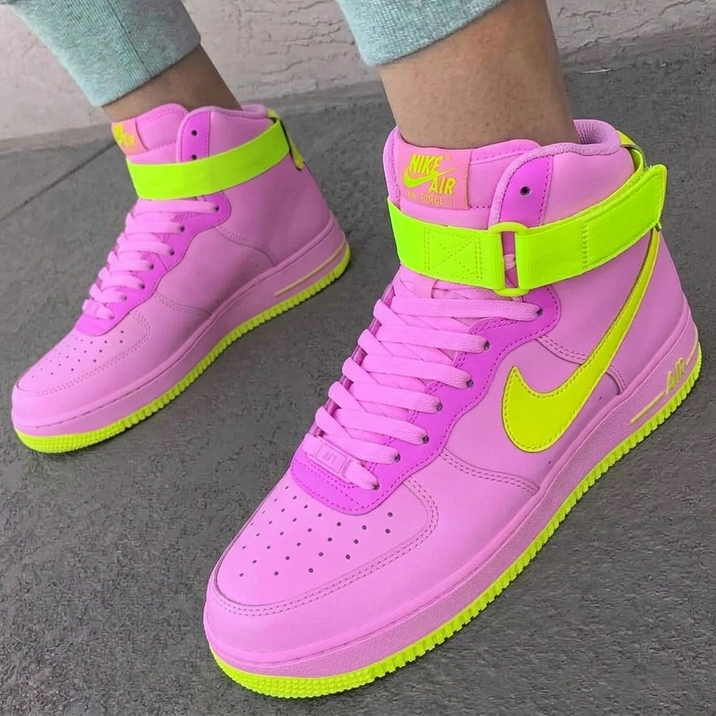 Custom AF 1s Shoes Baby Pink Neon Yellow