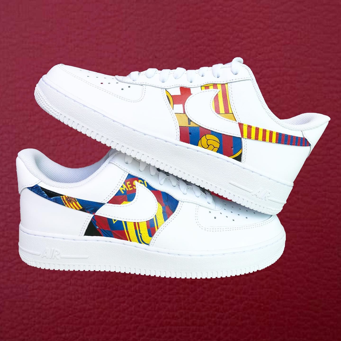 Custom AF 1s Shoes Barcelona FC Theme Red Yellow Blue