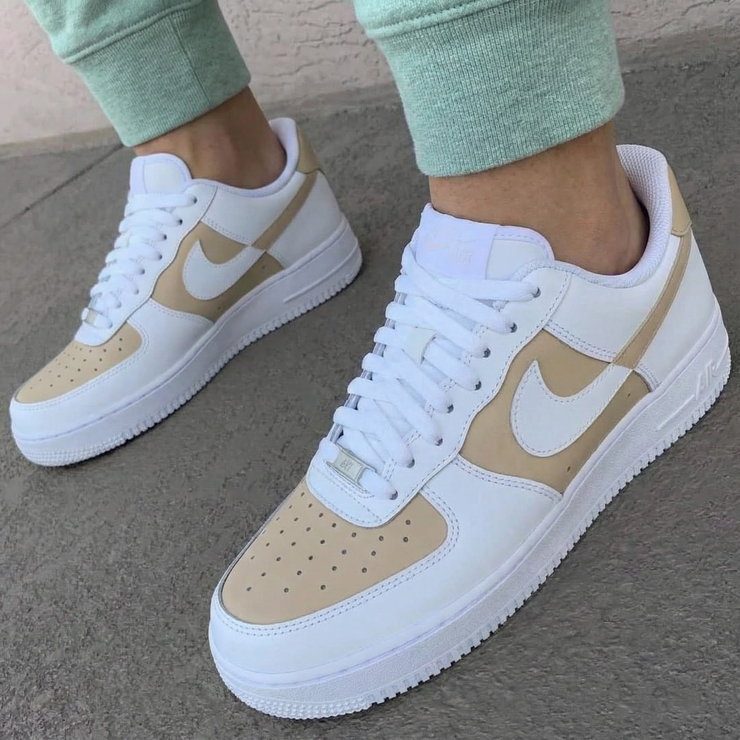 Custom AF 1s Shoes Beige Color