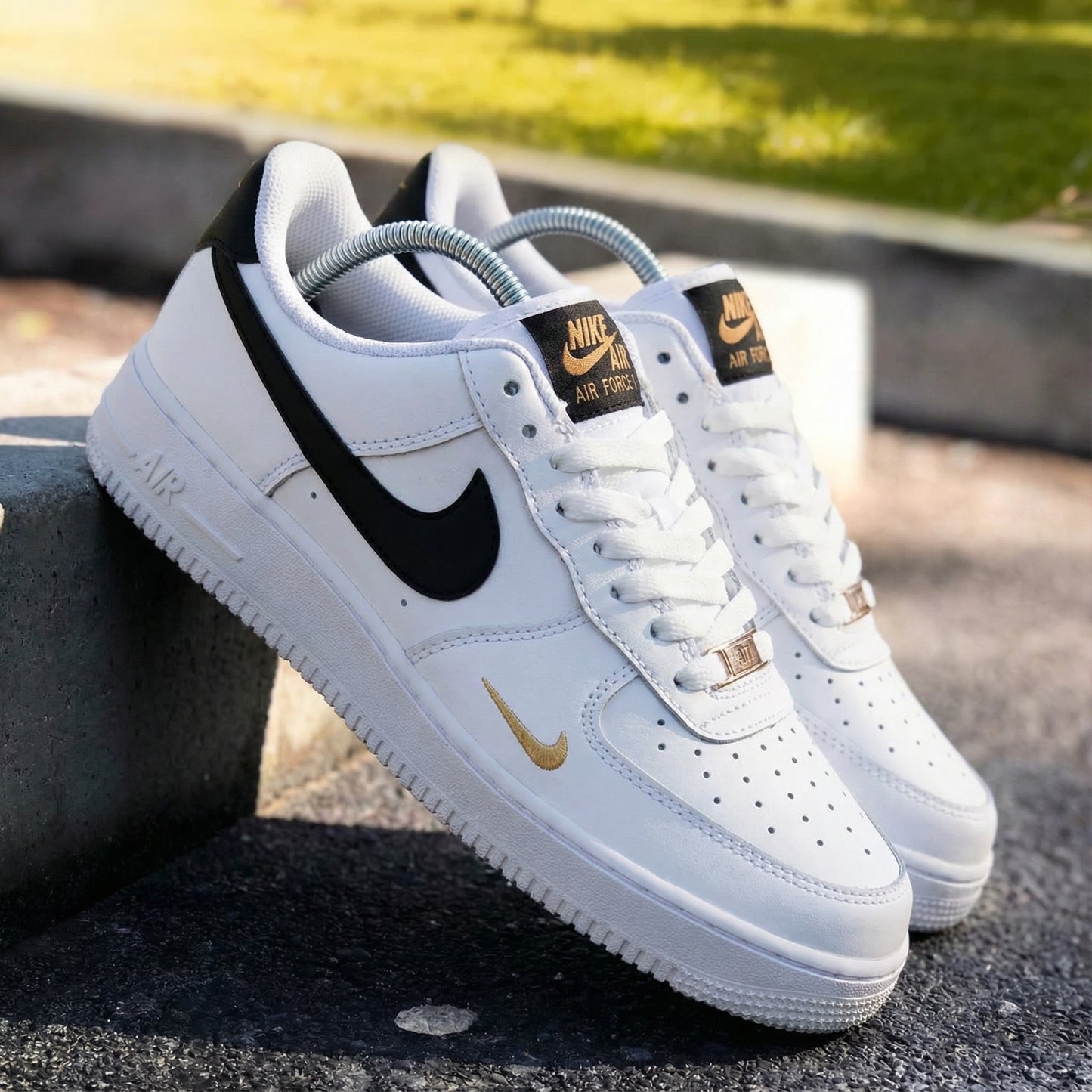Custom AF 1s Shoes Black and Gold Accents