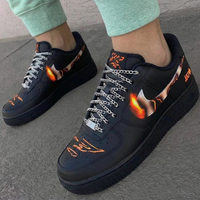 Custom AF 1s Shoes Blazing Flame Black Orange Pattern