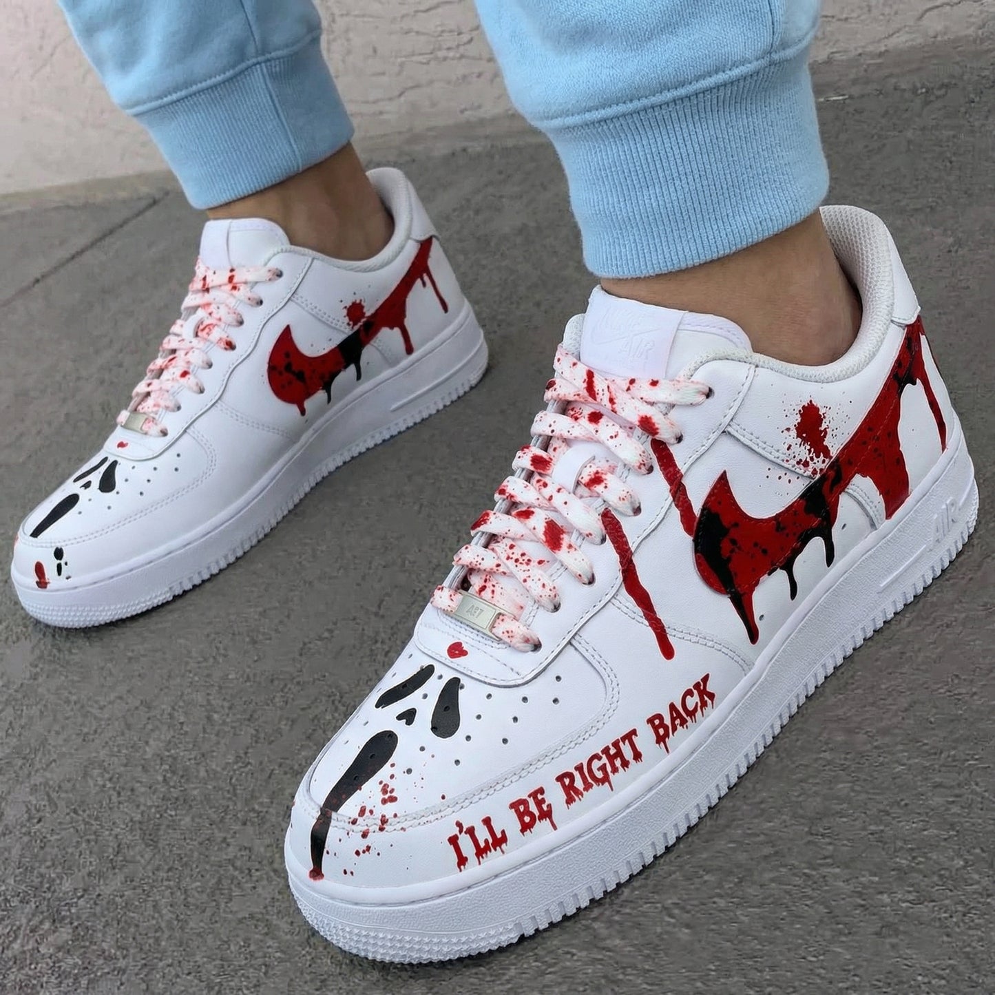 Custom AF 1s Shoes Blood Drip Splatter Scary Scream Black Red